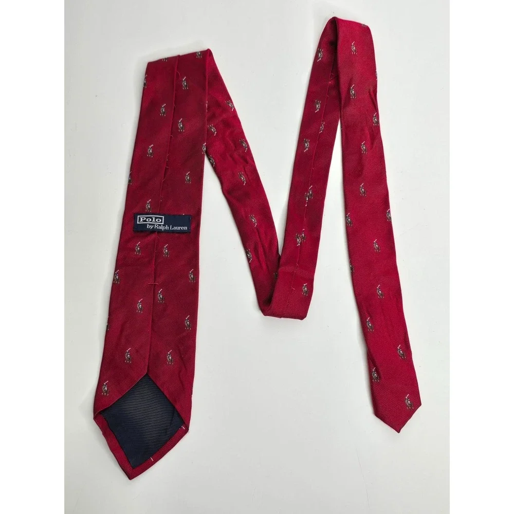 Polo Ralph Lauren Tie Red Horse Jockey Woven Vintage Equestrian Necktie Silk